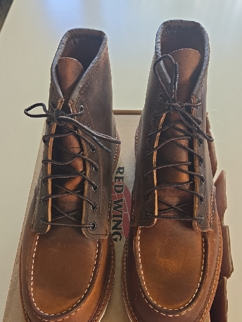 RED WING Men's Brown Leather Moc Toe Work Boots - Picture 13 of 16